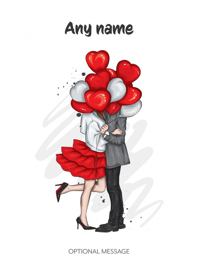 Engagement Cards for Couples - Pretty Couple with Red Balloons