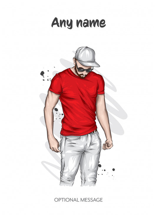 Man in Red T-Shirt - Birthdays Cards for Him