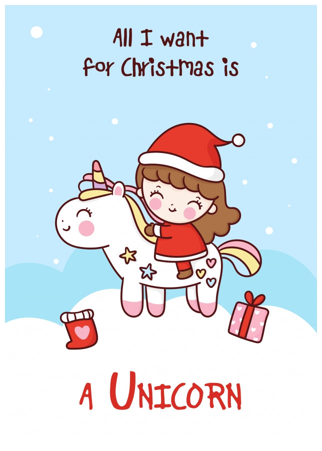 Granddaughter Unicorn Christmas Card for Girls