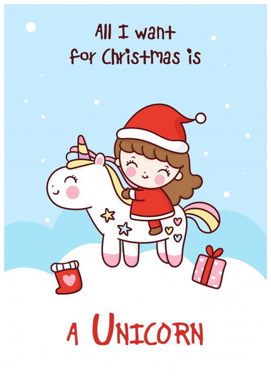 Granddaughter Unicorn Christmas Card for Girls