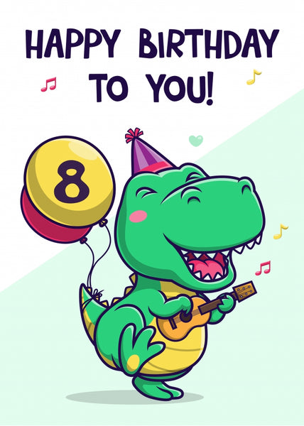 Dinosaurs 8th Birthday Card - Birthday Card For Him - Birthday Card