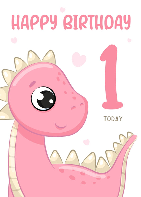 1st Birthday Card Girl 1 Year Old Birthday Card