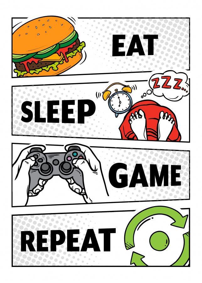 Gamer Birthday Card for Son Adult Grandson - Eat Sleep Game Repeat