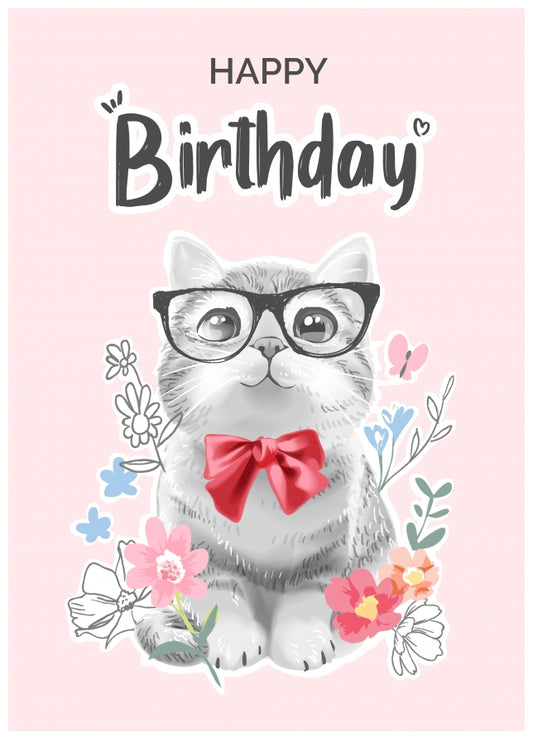 Cat Birthday Card - Floral Birthday from the Cat to a Mum, Auntie or Sister