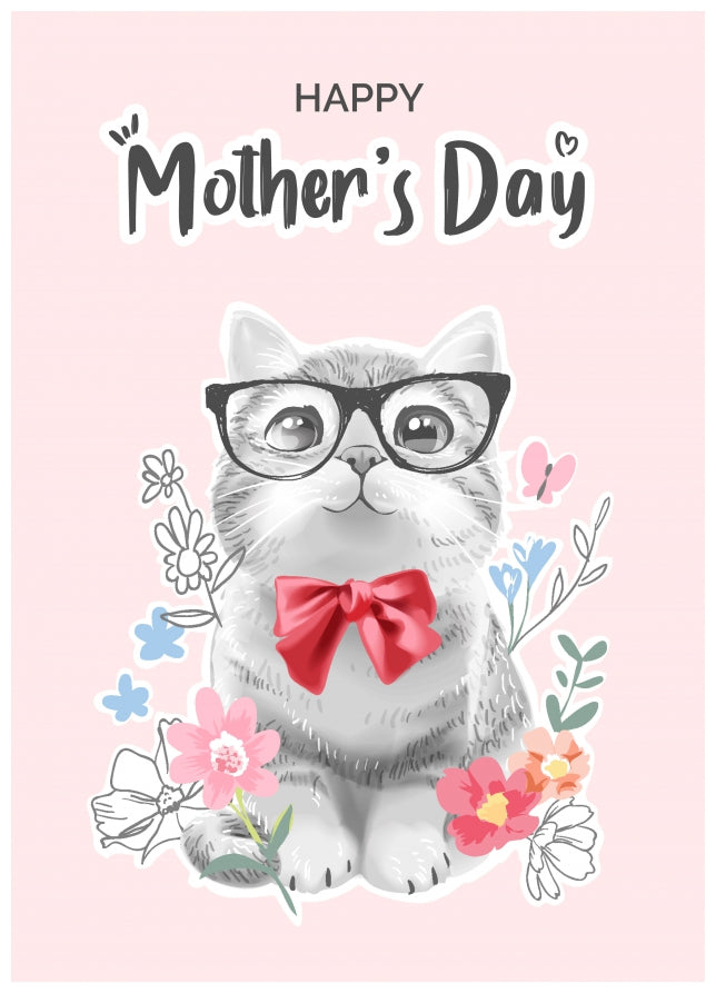 Floral Cat Mothers Day Card - Happy Mother's Day From the Cat