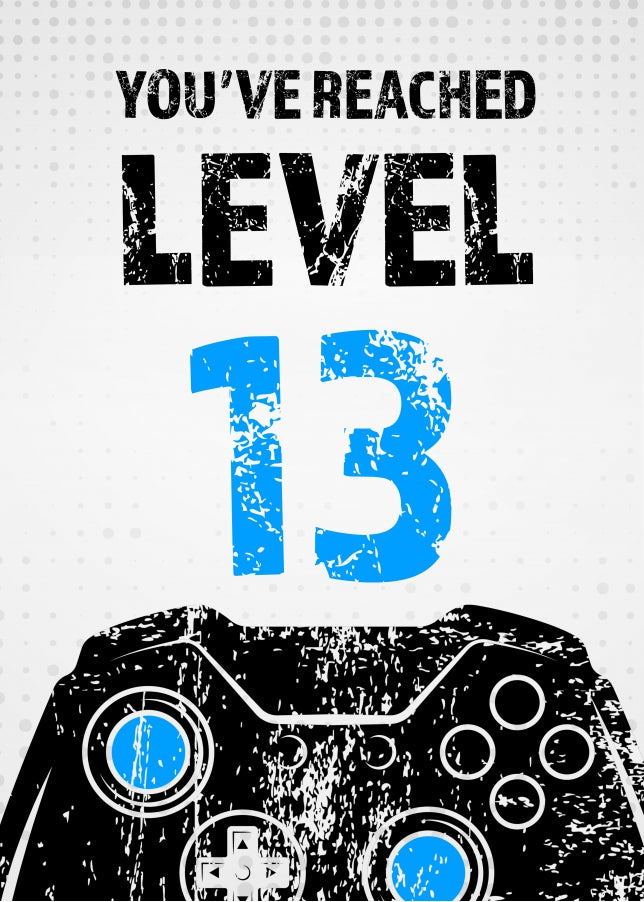 Gamer 13th Birthday Card Boy - Level 13 - Son Grandson Nephew