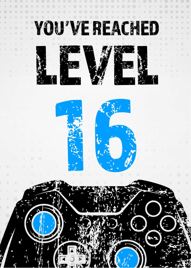 Gamer 16th Birthday Card Boy - Level 16 - Son Grandson Nephew