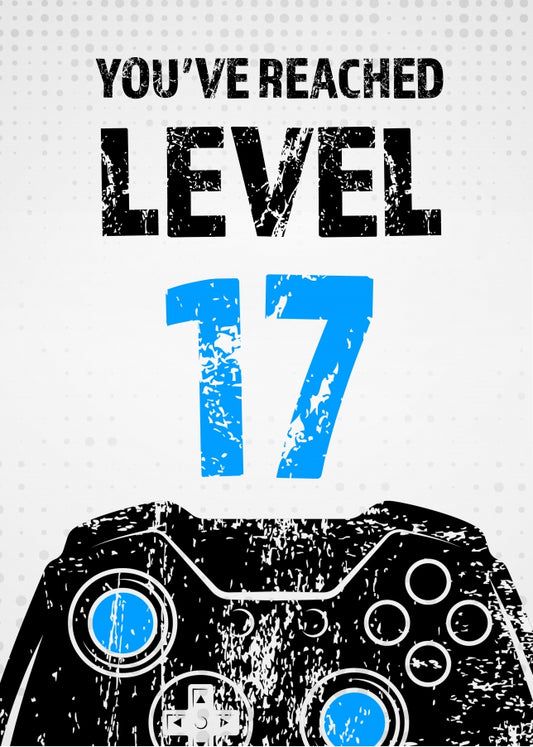 Gamer 17th Birthday Card Boy - Level 17 - Son Grandson Nephew