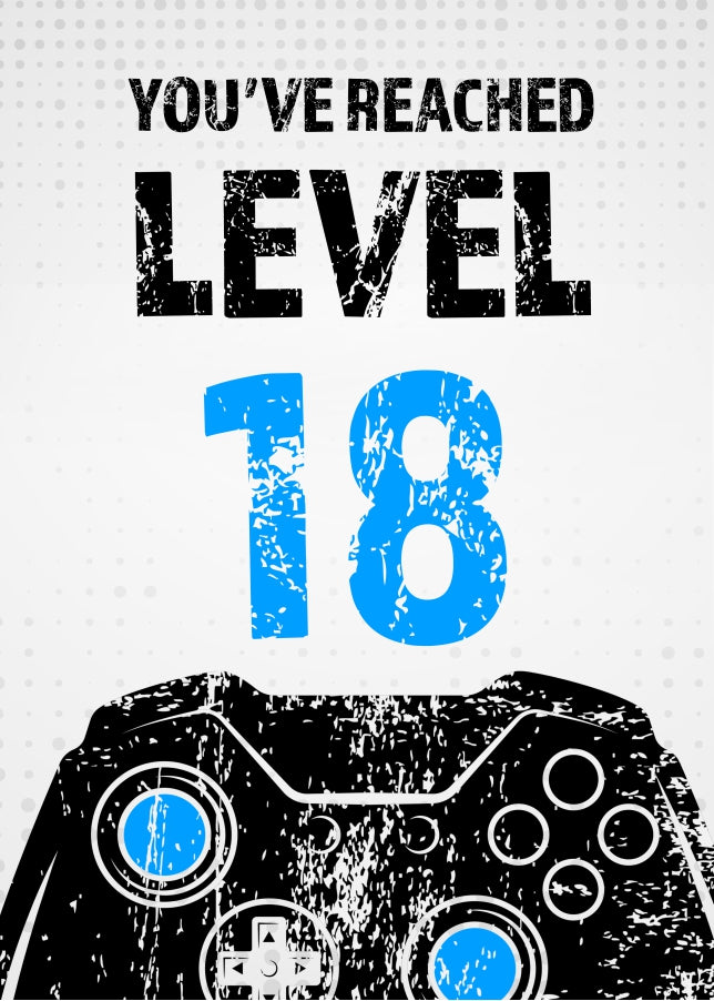 Gamer 18th Birthday Card Boy - Level 18 - Son Grandson Nephew