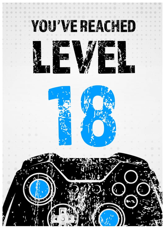 Gamer 18th Birthday Card Boy - Level 18 - Son Grandson Nephew