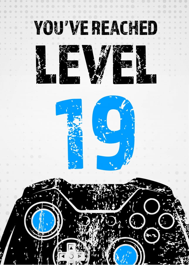 Gamer 19th Birthday Card Boy - Level 19 - Son Grandson Nephew