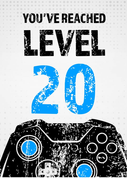 Gamer 20th Birthday Card Boy - Level 20 - Son Grandson Nephew