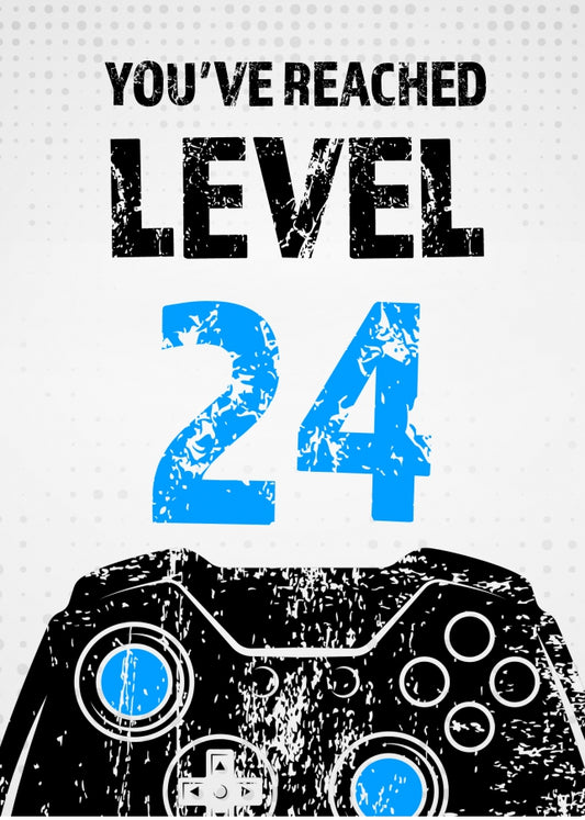 Gamer 24th Birthday Card Boy - Level 24 - Son Grandson Nephew