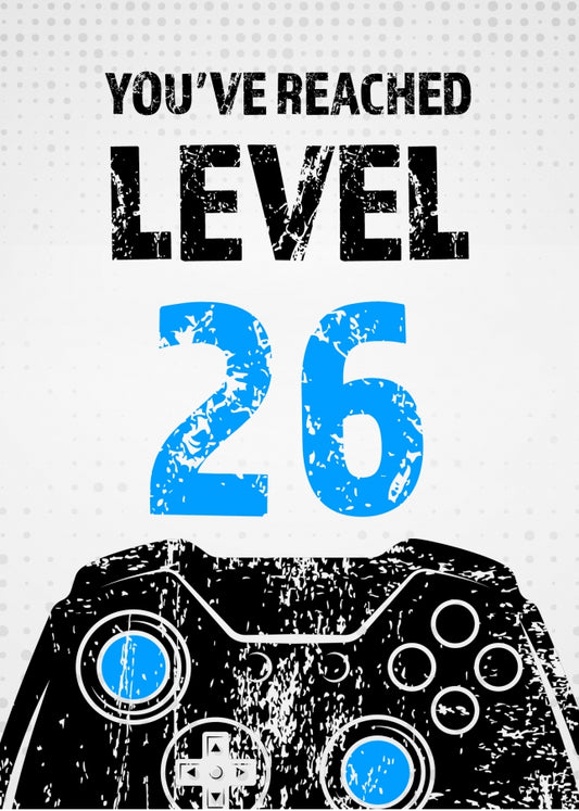 Gamer 26th Birthday Card for Men - Level 26