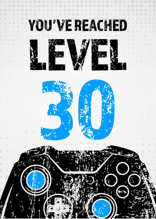 Gamer 30th Birthday Card for Men - Level 30