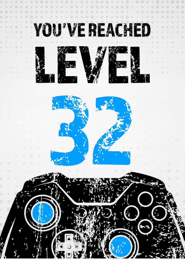 Gamer 32nd Birthday Card for Men - Level 32