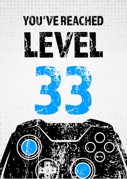 Gamer 33rd Birthday Card for Men - Level 33