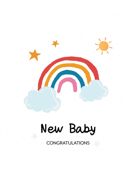 Unisex New Baby Card for Girl or Boy - Rainbows and Stars