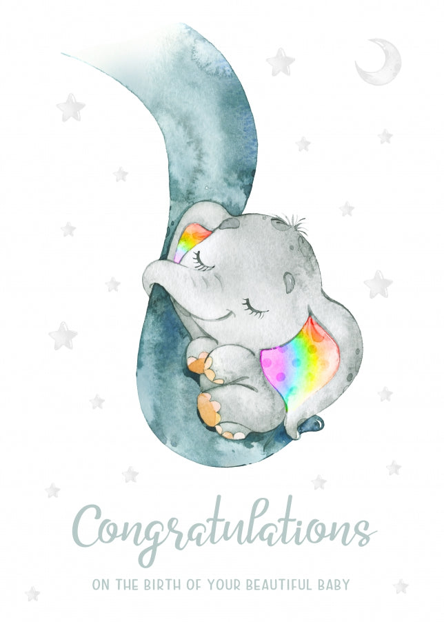 Personalised Rainbow Baby Elephant Card