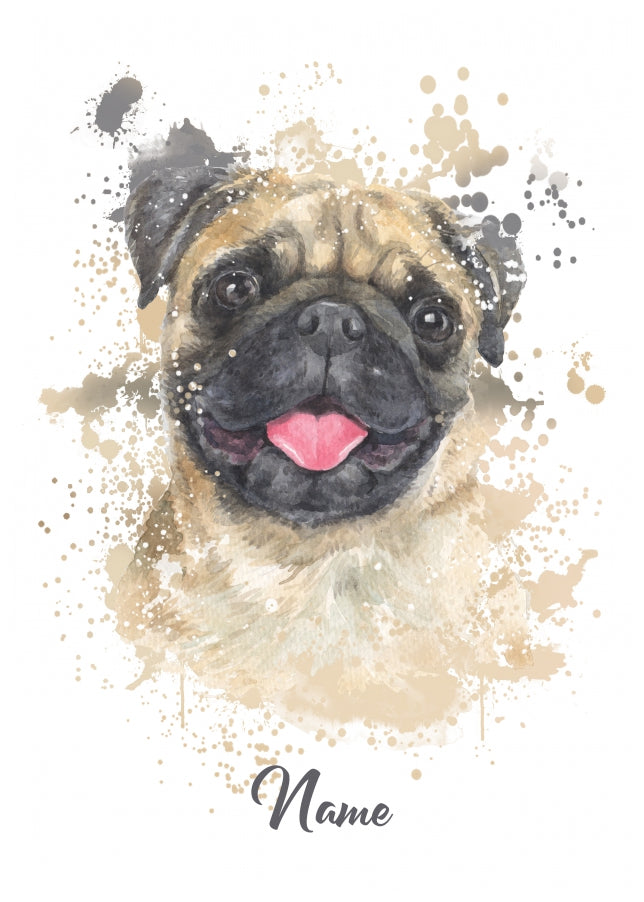 Personalised Pug Birthday Card - Watercolour Style Dog Cards