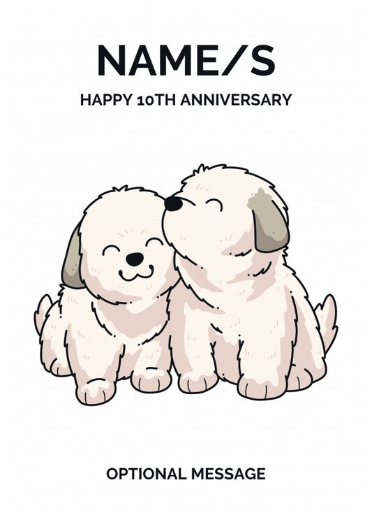 Puppies 10th Wedding Anniversary Card for Couples