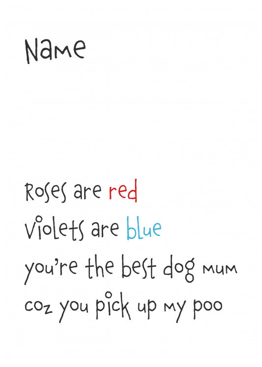 Personalised Roses are Red Card (Best dog mum)