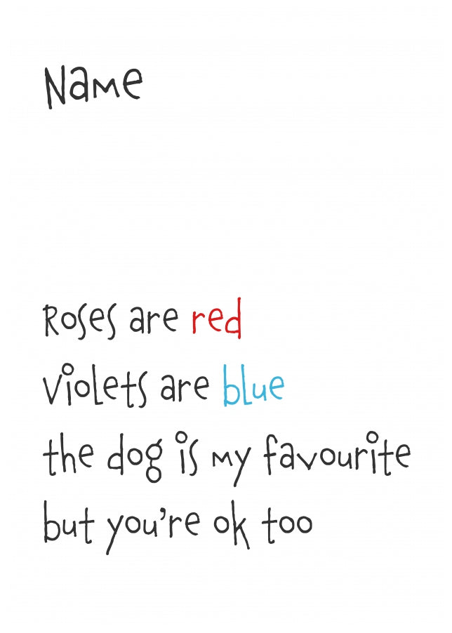 Personalised Roses are Red Card (Dog is my favourite)