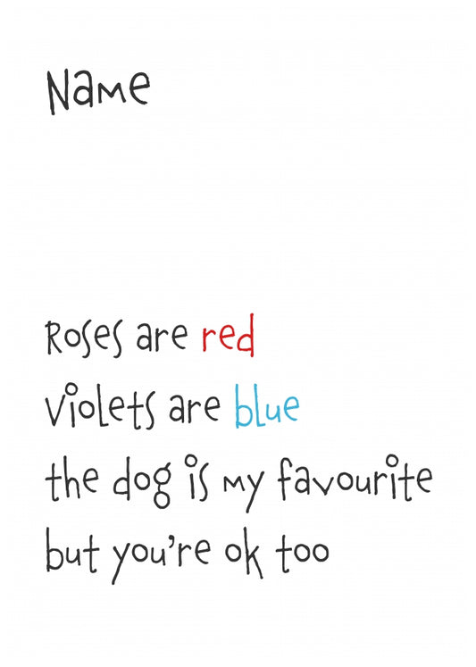 Personalised Roses are Red Card (Dog is my favourite)