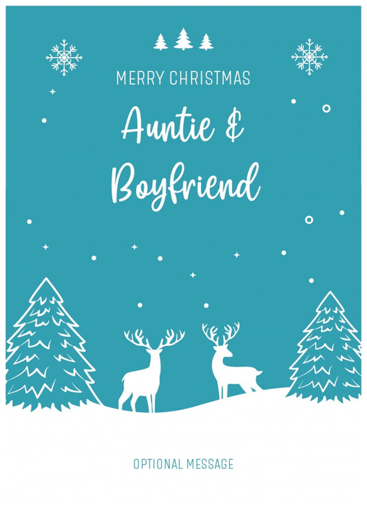 Auntie and Boyfriend Christmas Card - Reindeer Scene