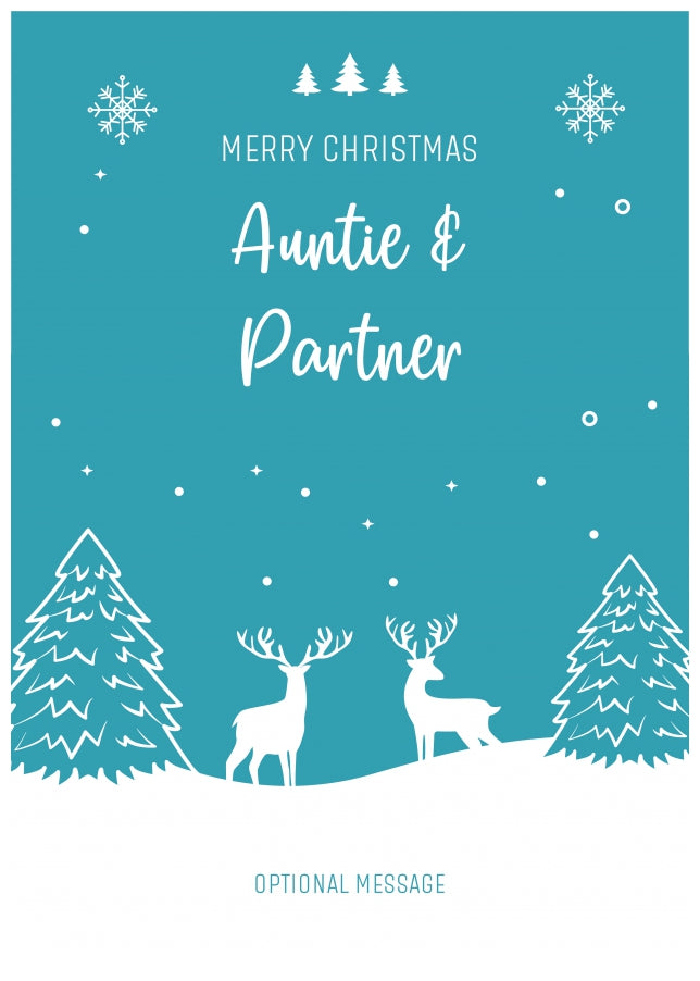 Auntie and Partner Christmas Card - Reindeer Scene