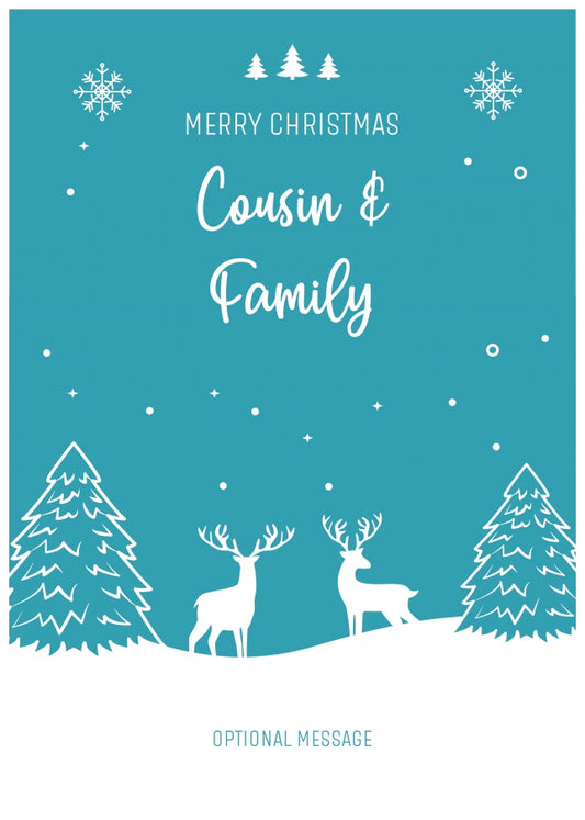 Cousin and Family Christmas Card - Reindeer Scene