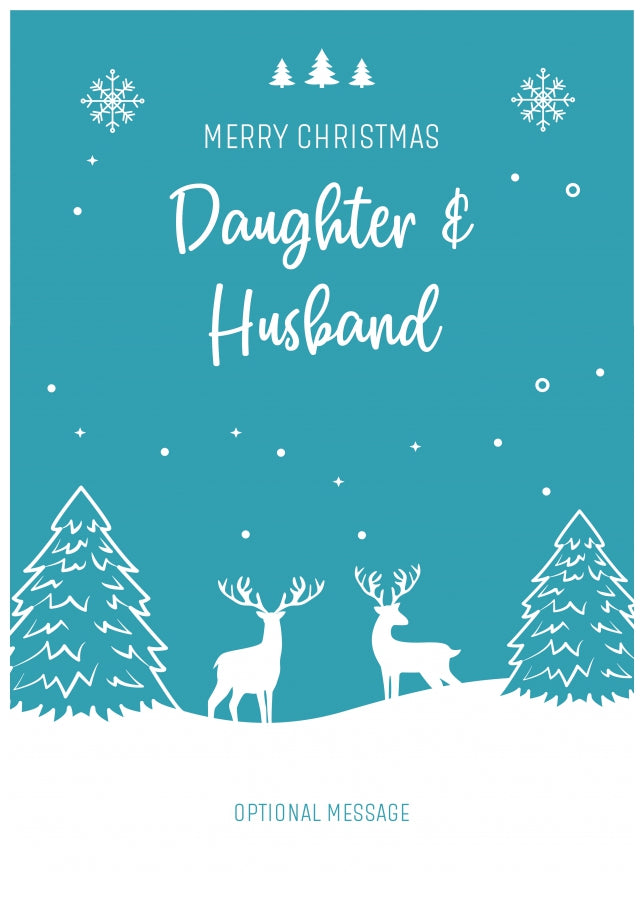 Daughter and Husband Christmas Card - Reindeer Scene