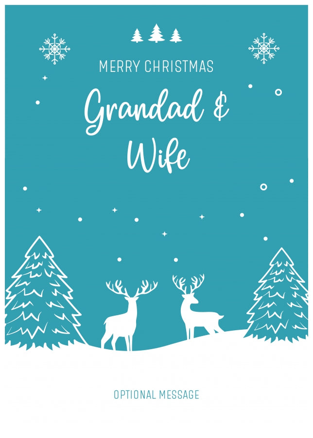 Grandad and Wife Christmas Card - Reindeer Scene