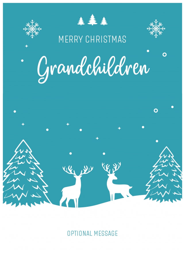 Grandchildren Christmas Card - Reindeer Scene