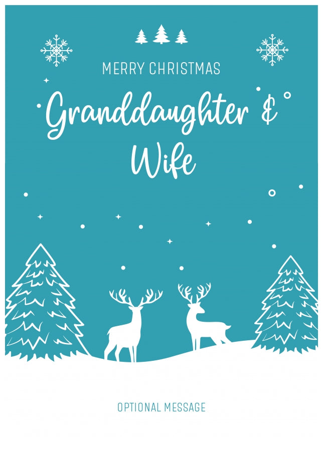 Granddaughter and Wife Christmas Card - Reindeer Scene