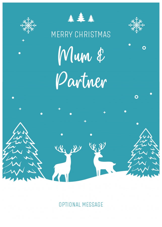 Mum and Partner Christmas Card - Reindeer Scene