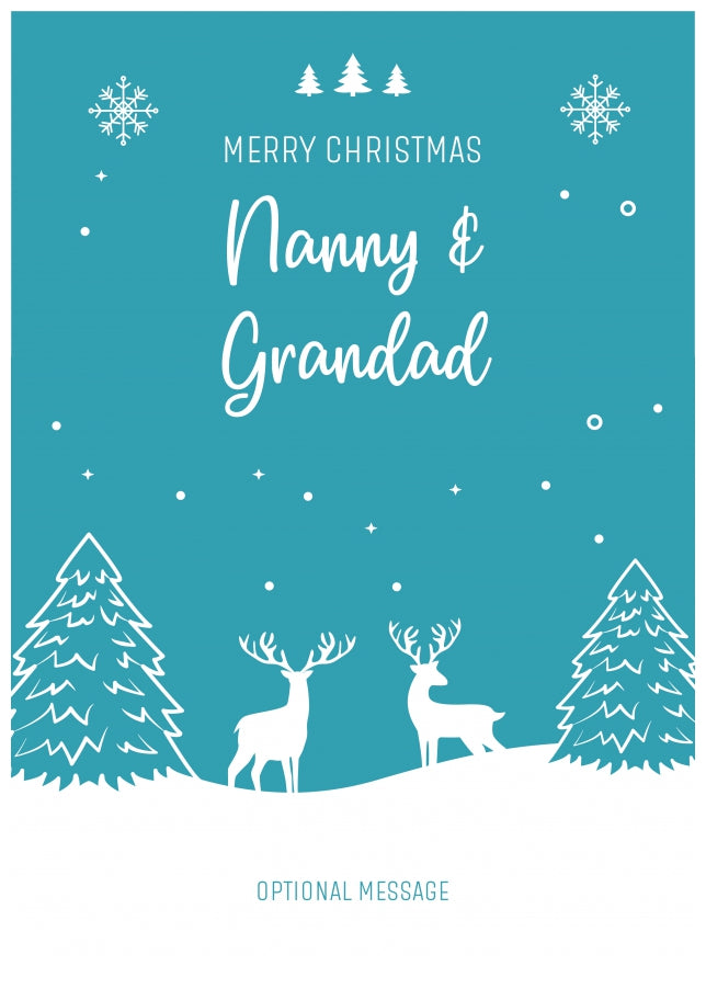 Nanny and Grandad Christmas Card - Reindeer Scene