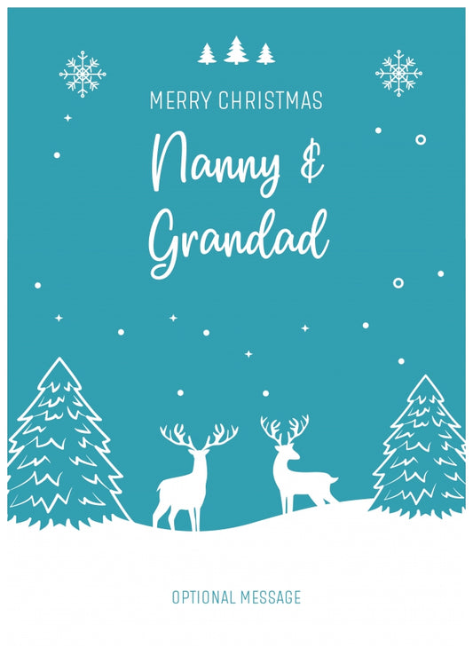 Nanny and Grandad Christmas Card - Reindeer Scene