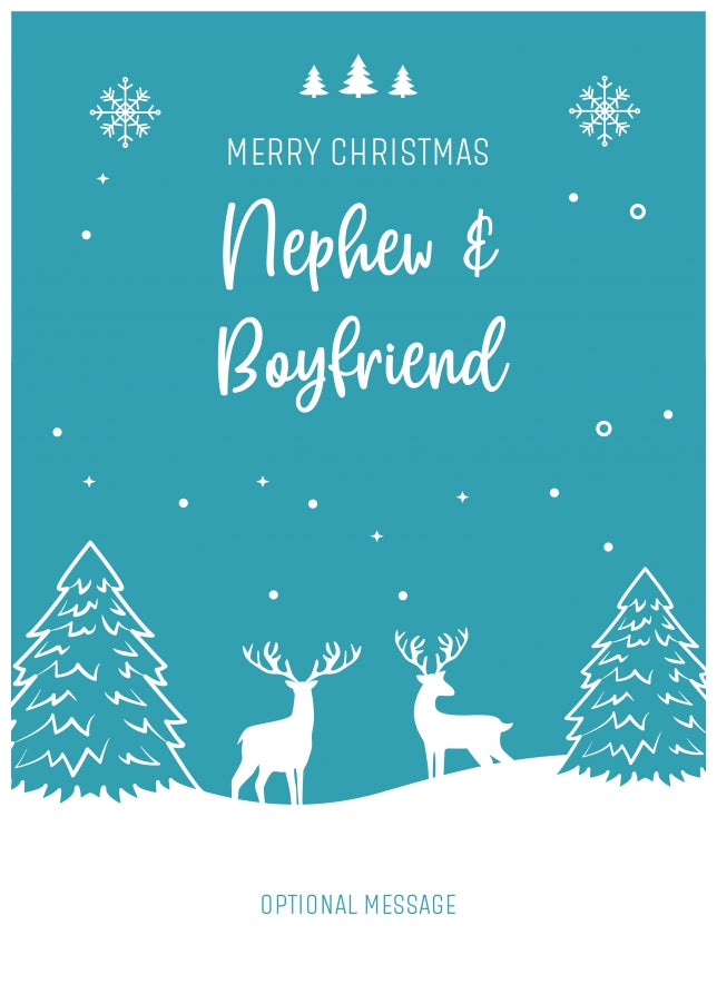 Nephew and Boyfriend Christmas Card - Reindeer Scene