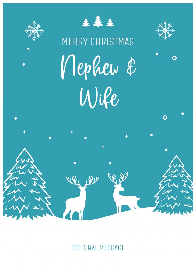 Nephew and Wife Christmas Card - Reindeer Scene