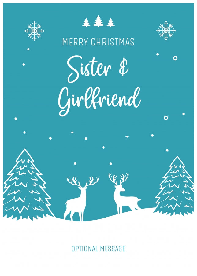 Sister and Girlfriend Christmas Card - Reindeer Scene