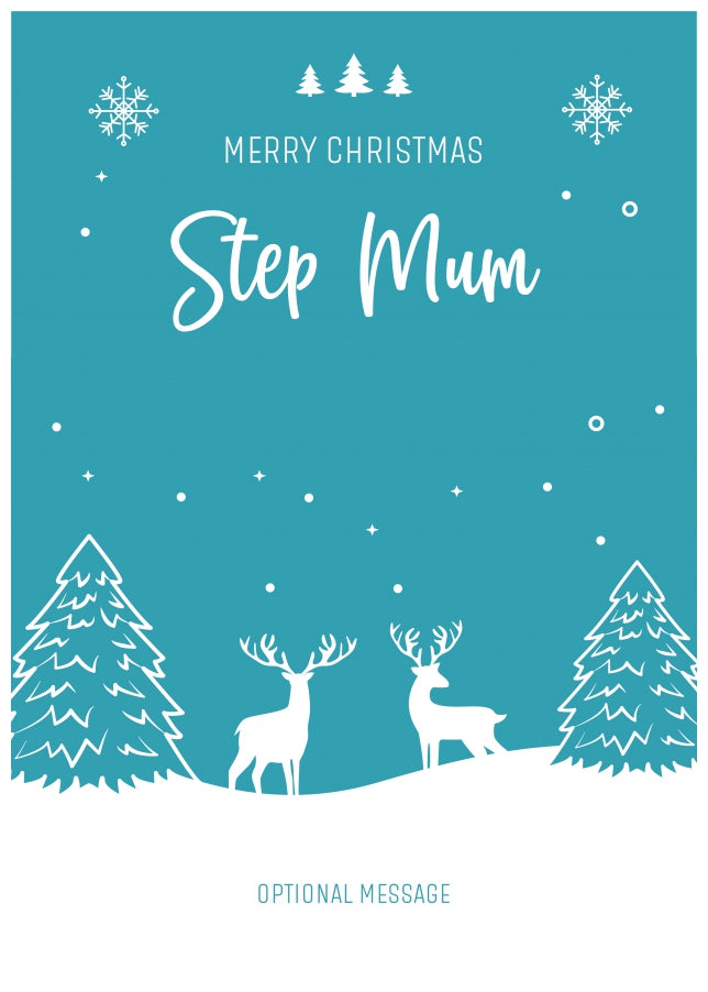 Step Mum Christmas Card - Reindeer Scene