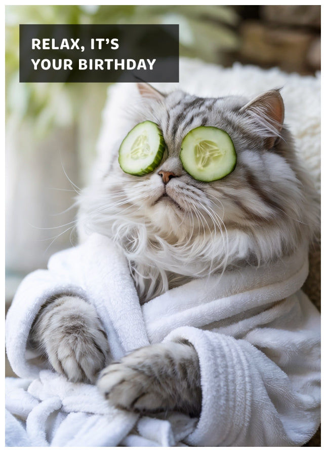 Funny Cat Birthday Card - Relax it's Your Birthday Cards for Women