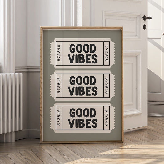 Retro Ticket Wall Art Print for Home - Good Vibes