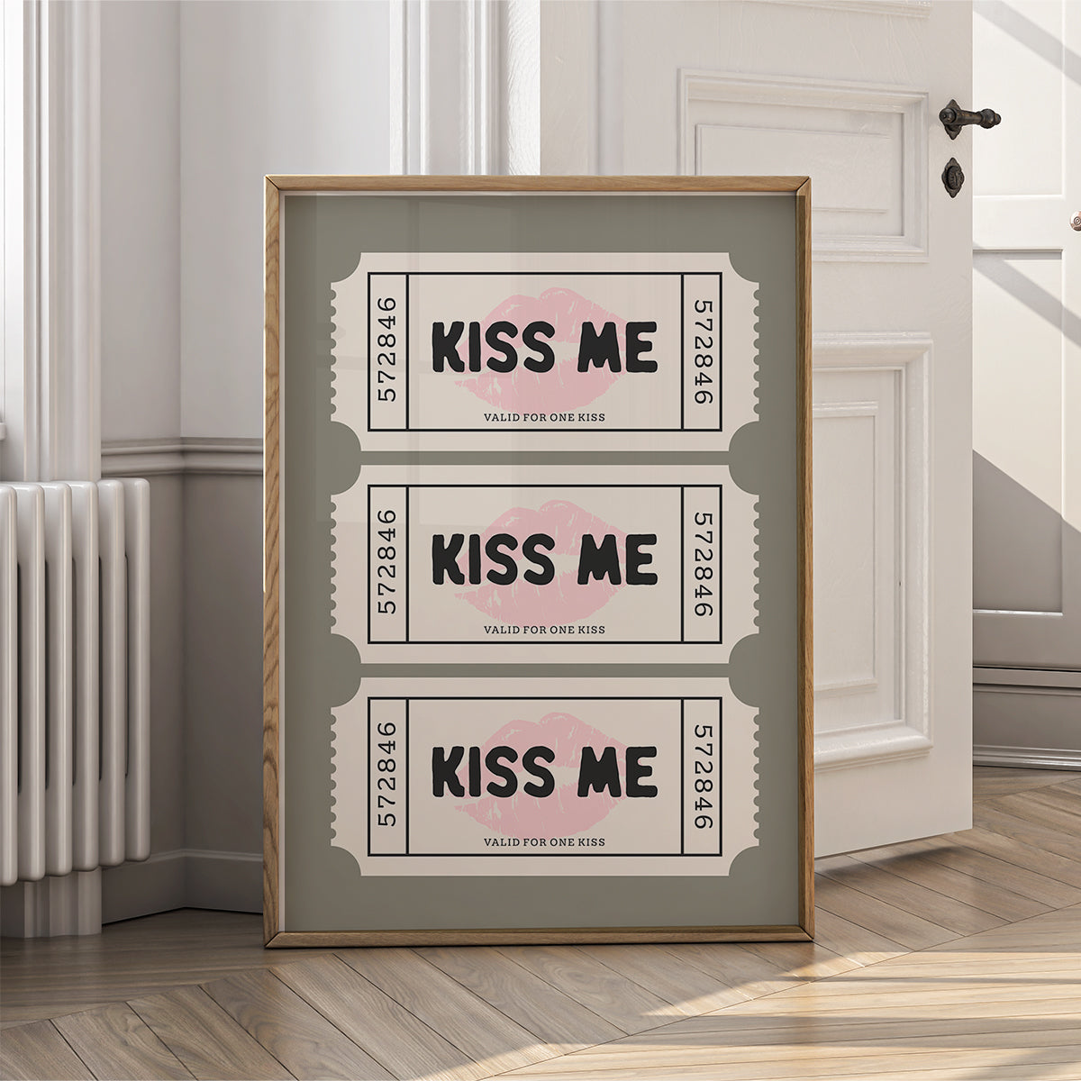 Retro Ticket Wall Art Print for Home - Kiss Me