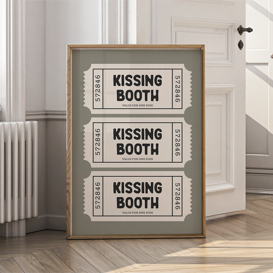 Retro Ticket Wall Art Print for Home - Kissing Booth