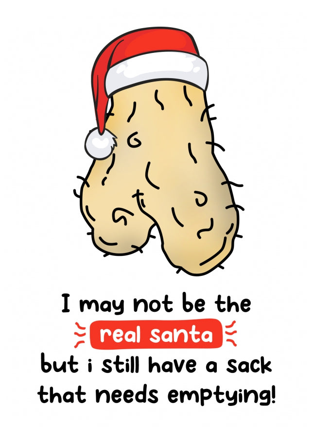 Rude Christmas Card for Women - Sack That Needs Emptying (Saggy Balls)