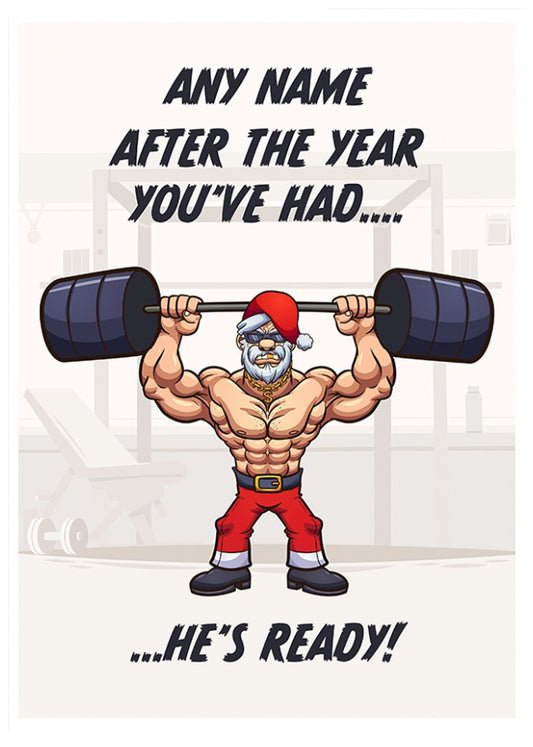 Personalised Christmas Card - Santa Weight Training