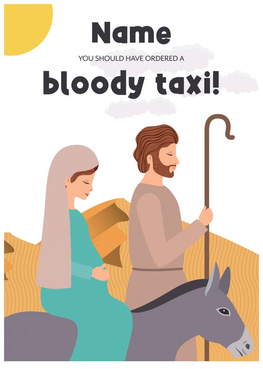 Funny Christmas Cards - Religious Card of Mary and Joseph (Taxi)