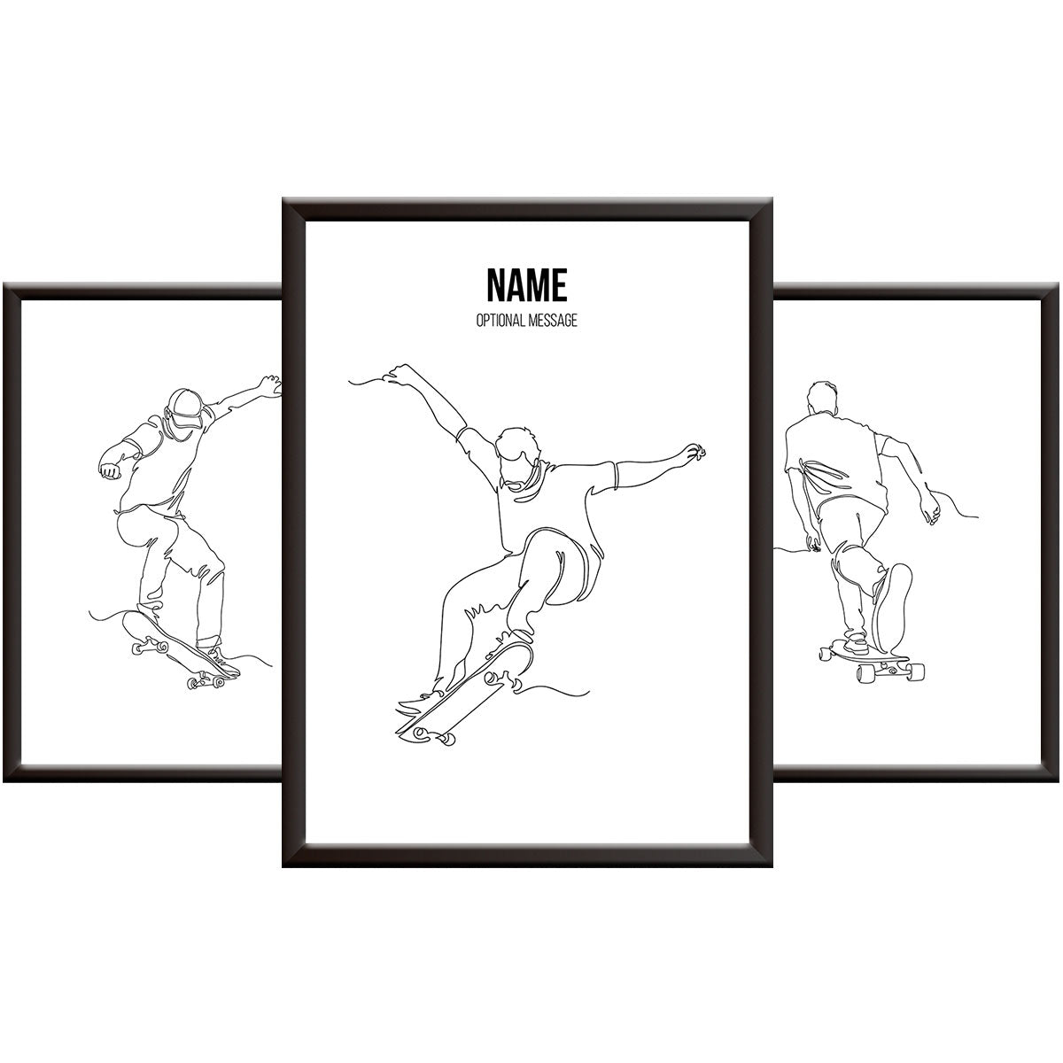 Minimal Line Art Print Set - Skateboarding